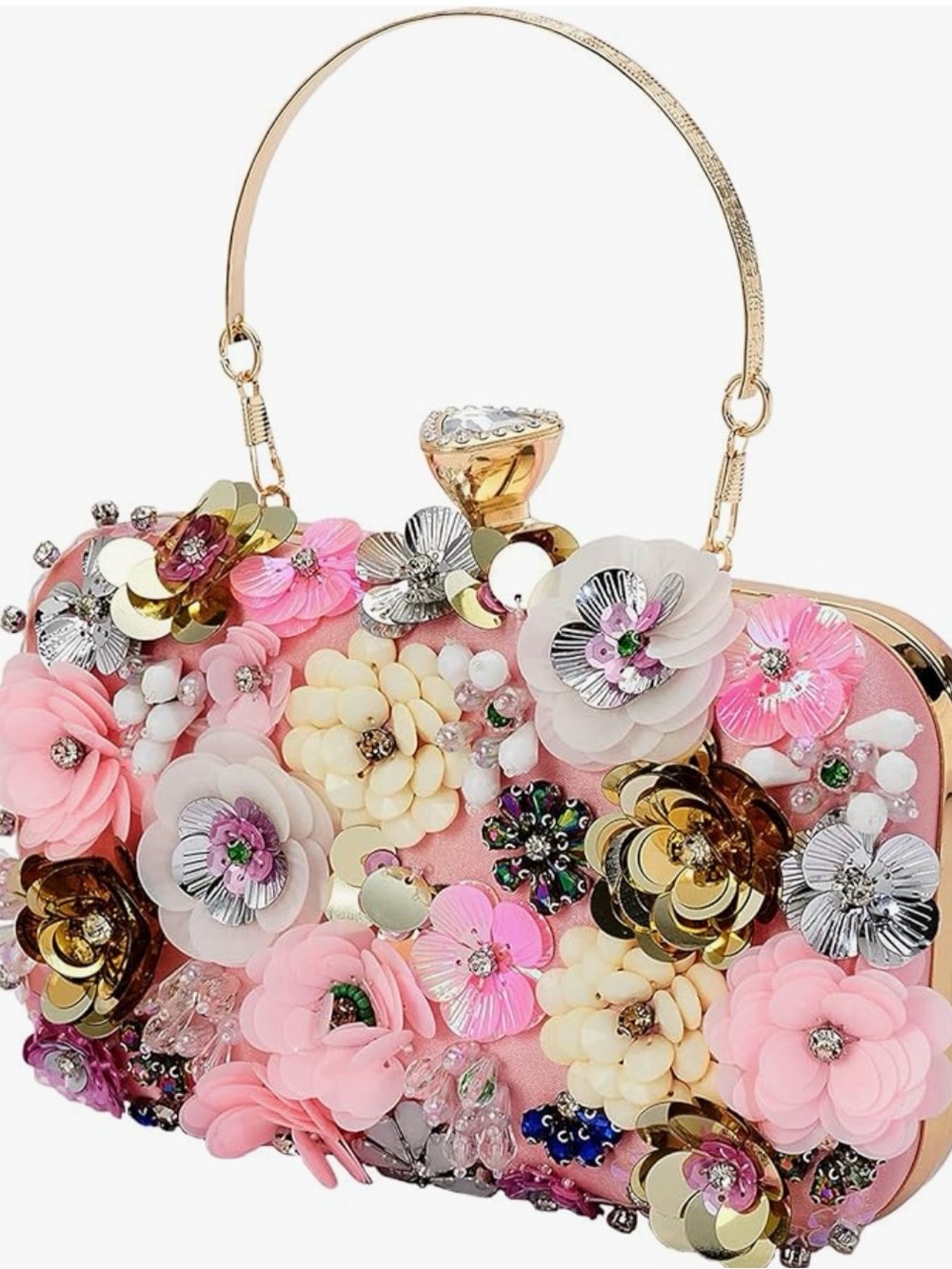 NEW Embellished Floral Pink Evening Clutch - Picture 1 of 3